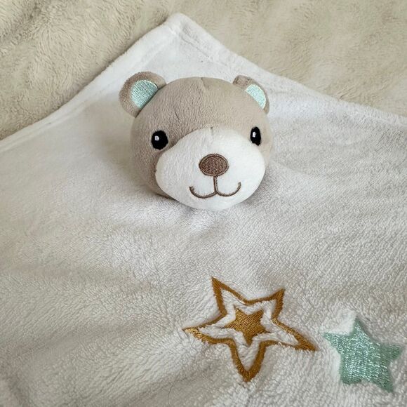 Gold Coast White Bear Lovey Stars 14” Security Blanket Plush Teddy Baby - Picture 2 of 8